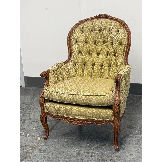 Louis XV Style Tufted Bergère Armchair, Vintage For Sale - Image 4 of 12