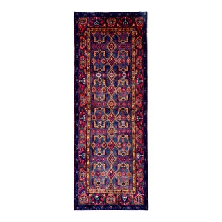 Vintage Persian Hamadan Hand-Knotted Runner 3'4" X 11'7" For Sale