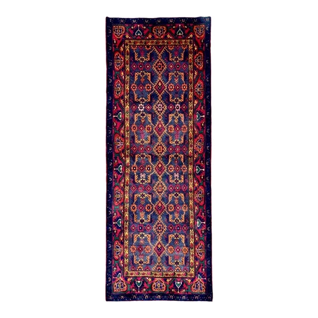 Vintage Persian Hamadan Hand-Knotted Runner 3'4" X 11'7" For Sale