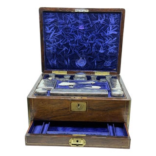 19th Century Rosewood Vanity Box W/Sterling Silver Accents Likely John Gough For Sale
