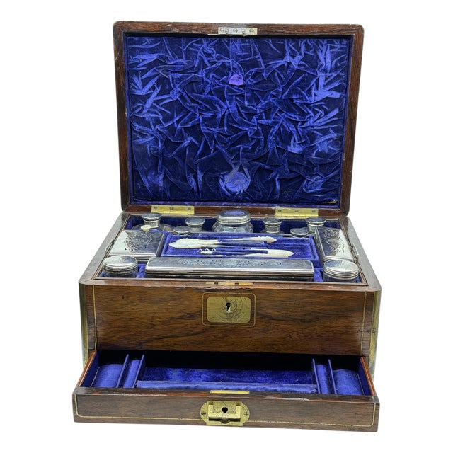 19th Century Rosewood Vanity Box W/Sterling Silver Accents Likely John Gough For Sale