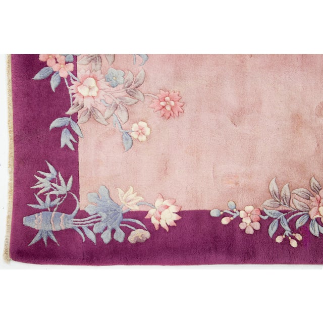 1920s 4 X 6 Antique Chinese Art Deco Pink Wool Rug With Floral Design For Sale - Image 5 of 9