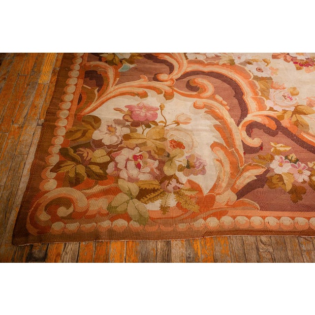 Beige 1850s Antique Beige Floral Medallion French Neoclassical European Aubusson Rug For Sale - Image 8 of 10