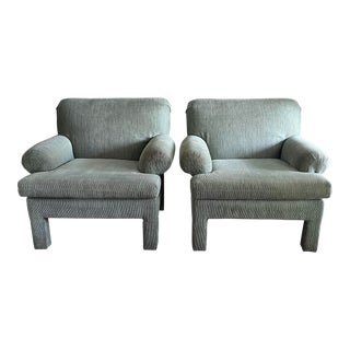 1980s Vintage Lounge Chairs Parsons Upholstered - a Pair For Sale
