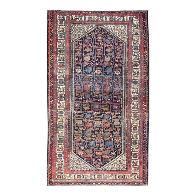 Antique Persian Hamadan Rug With Deep Indigo Field With Tribal Motifs 6'10 X 12'5 For Sale