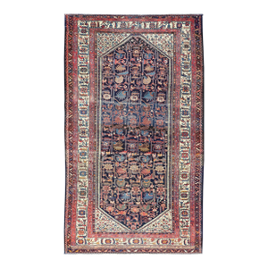 Antique Persian Hamadan Rug With Deep Indigo Field With Tribal Motifs 6'10 X 12'5