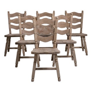 Set of Six Oak Dining Chairs France 1970s For Sale