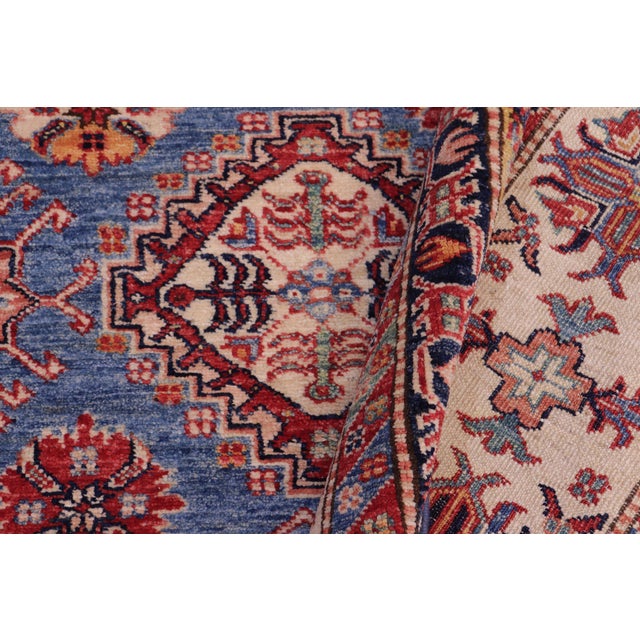 Blue Shabby Chic Tribal Super Kazak Blue/Beige Wool Rug - 9'0'' X 12'1'' For Sale - Image 8 of 10