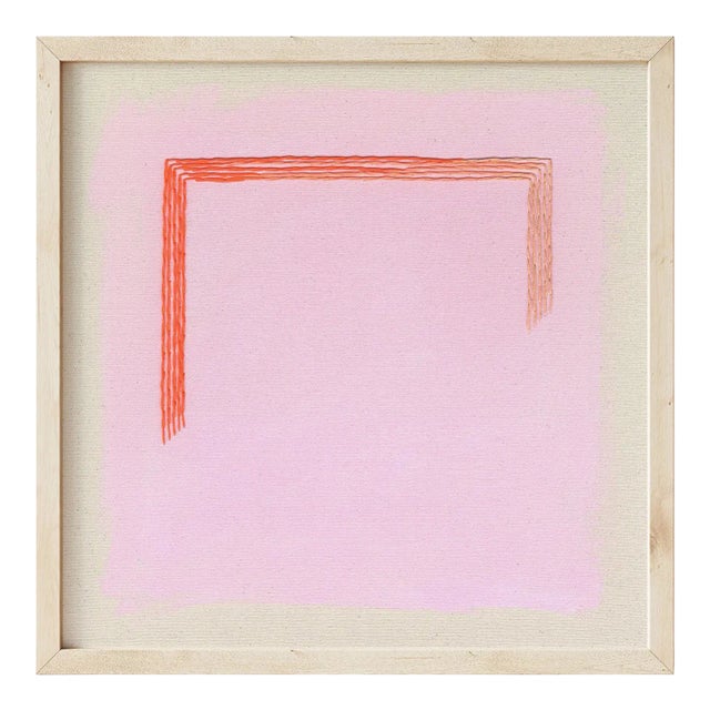 Minimalist Bright Pink & Orange Art Print, 'Magenta/Traffic Cone' by Emily Keating Snyder, 36 X 36 Print in Wood Frame For Sale