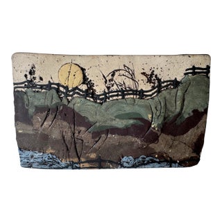 1983 Vintage Studio Pottery Landscape Design Slab Vase For Sale