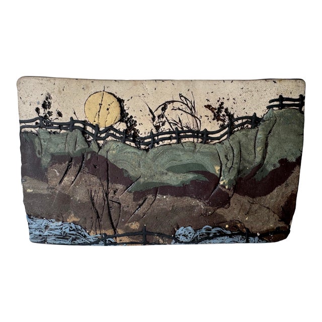 1983 Vintage Studio Pottery Landscape Design Slab Vase For Sale
