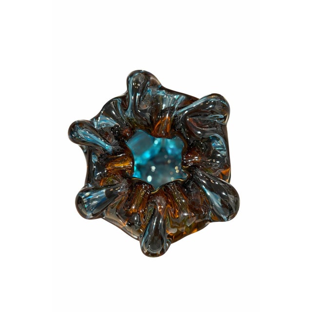 Modern Vintage Murano-Style Tri-Color Hand-Blown Art Glass Vase | 9” H For Sale - Image 3 of 15