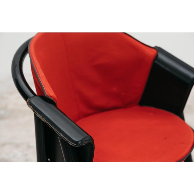 Black Black Lacquered Wood Chairs with Red Fabric Seats from Pozzi & Verga, 1970s, Set of 4 For Sale - Image 8 of 13