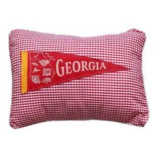 Georgia Vintage Red Pennant on New Woven Plaid Throw Pillow For Sale