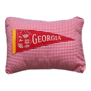 Georgia Vintage Red Pennant on New Woven Plaid Throw Pillow