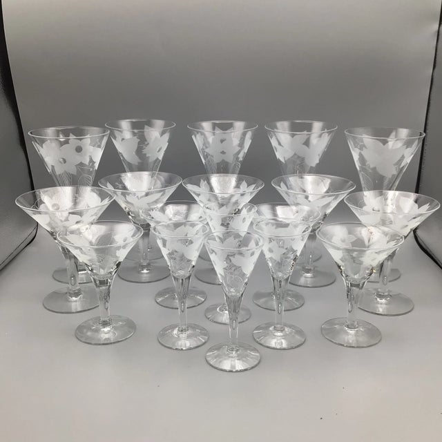 Floral Etched Crystal Stemware Glasses - Set of 18 For Sale - Image 13 of 13