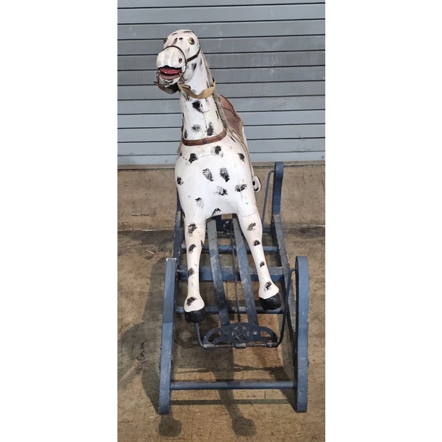 White Antique Primitive Glider Rocking Hobby Horse Dalmation Carved Wood Cast Iron For Sale - Image 8 of 10