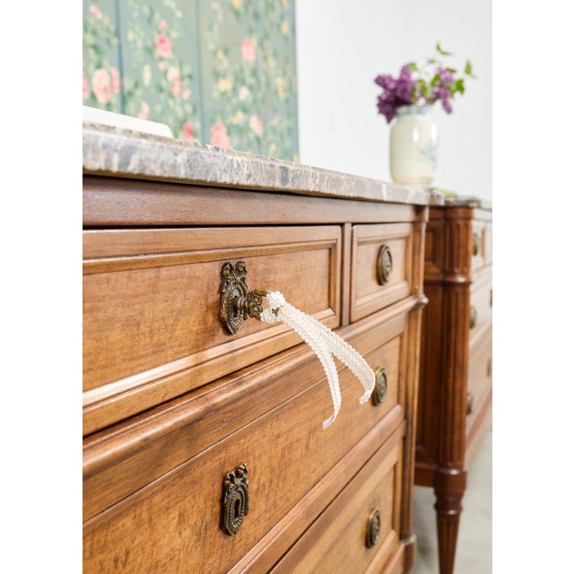 Pair of Louis XVI Style Marble Top Commodes Chest of Drawers For Sale - Image 13 of 18
