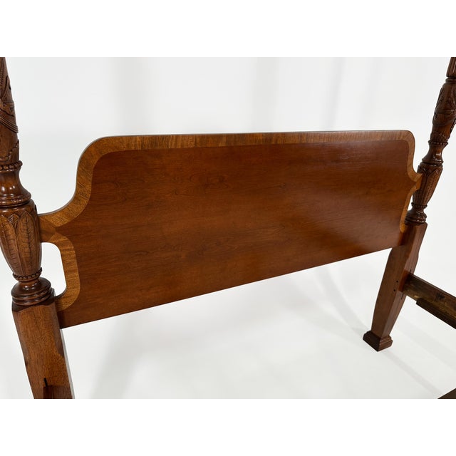 Vintage Mahogany Rice Carved Poster Bed Queen Size For Sale - Image 4 of 10