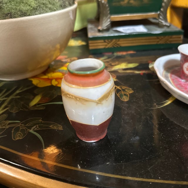 Miniature Vintage Asian Style Vase With Woman and Fan Design For Sale - Image 4 of 5