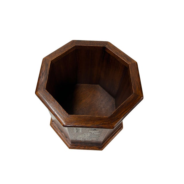 Chinese Brown Natural Patina Mother of Pearl Brush Pen Holder Art For Sale - Image 11 of 11