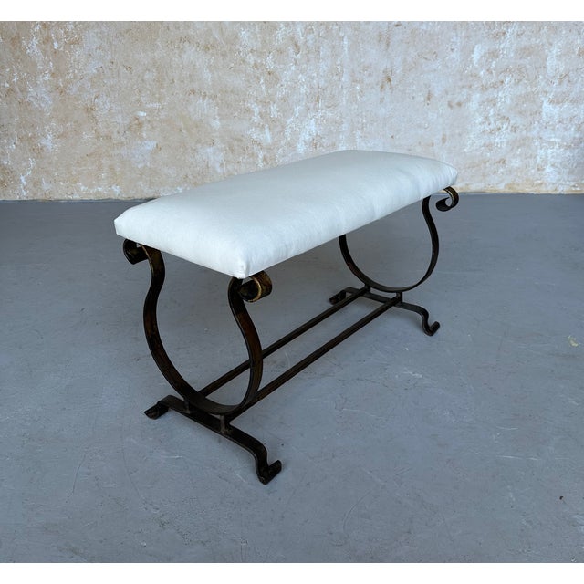 Gilt Spanish Iron Bench With Lyre-Shaped Base For Sale - Image 4 of 12