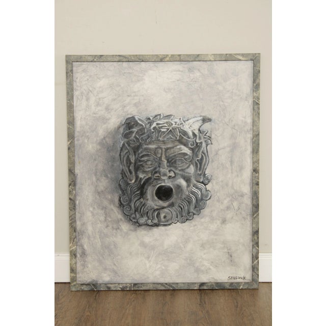 Quality Vintage Artwork by William "Billy" Selesnick (American, 20th), Untitled-Mythical Roman Style Mask Portrait, Oil on...