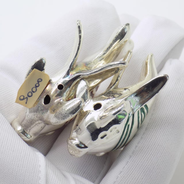 Green Vintage Italian Sterling Silver 925 Tropical Fishes Figurines with Enamel from Ottaviani, Rome, 1980s, Set of 2 For Sale - Image 8 of 14