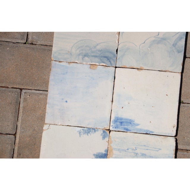 18th Century Antique 18th Century Portuguese Tiles Set of Six Featuring Soft Horizon and Cloud Motifs For Sale - Image 5 of 9