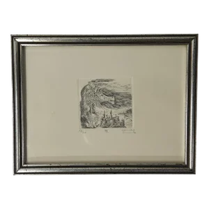 Original Etching Titled "想" (Idea) by Akio Yamao Signed and Numbered