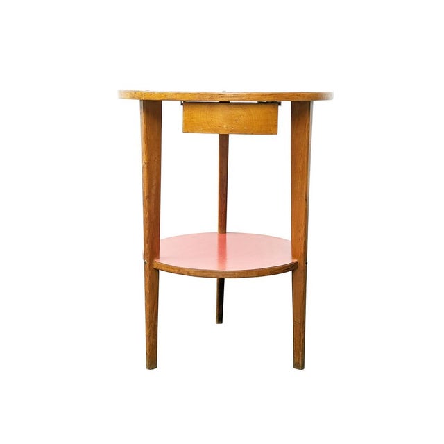 Side table or bedside table with drawer made of wood and 2 laminate top surfaces. It remains in good vintage condition:...