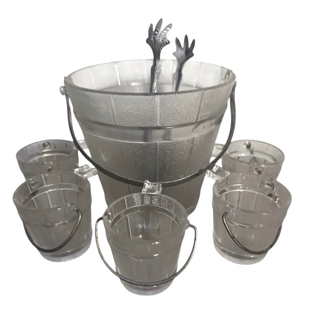 Mid 20th Century Glass Faux Oak Wood Pale Ice Bucket - A Set of 7 For Sale - Image 9 of 9