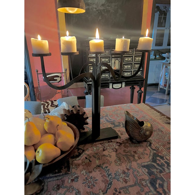 Metal Pair Hand Crafted Brutalist Iron Candelabra With 5 Candle Holders For Sale - Image 7 of 12