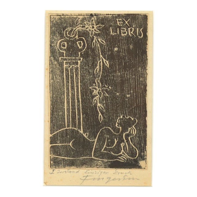 Ex Libris - Woman - Original Woodcut by M. Fingesten - Early 1900 Early 1900 For Sale