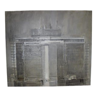 Large-Scale Contemporary Oil on Canvas by Cuban Artist Ramon Serrano – Architectural Cityscape, 62” X 70” For Sale