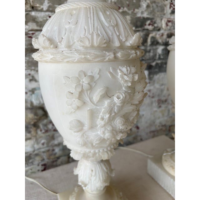 Vintage Carved Alabaster Table Lamps - a Pair For Sale In New York - Image 6 of 13