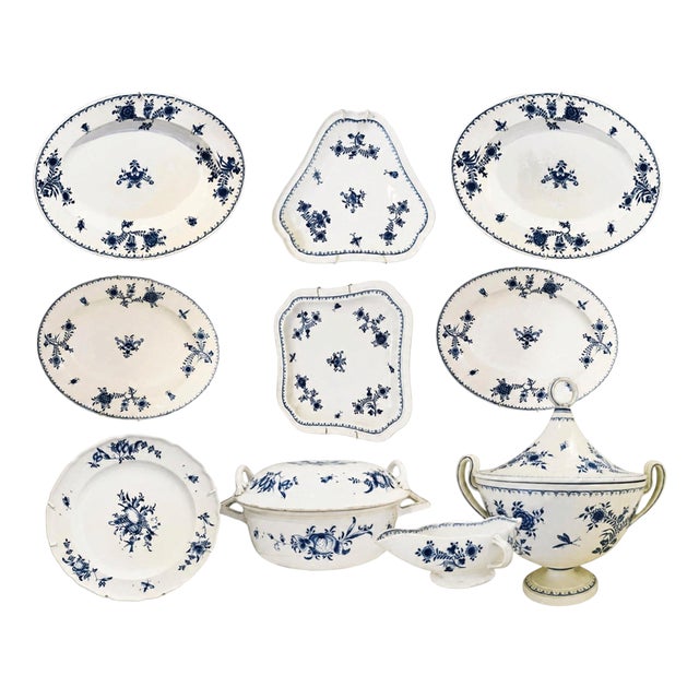 18th Century Blue and White Porcelain Serving Tureen and Platters, Vienna, Austria, Set of 10 For Sale