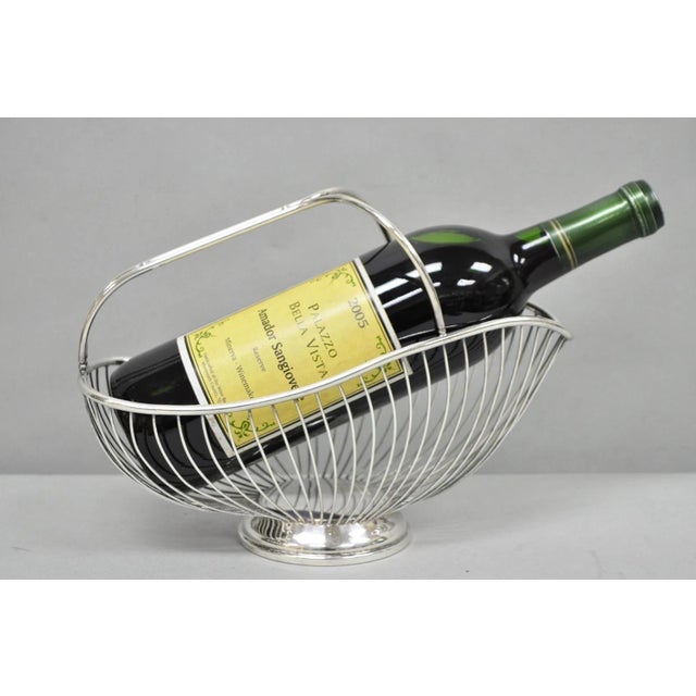 Traditional Vintage Mid Century Modern El De Uberti Italy Silver Plated Wire Wine Bottle Holder For Sale - Image 3 of 14