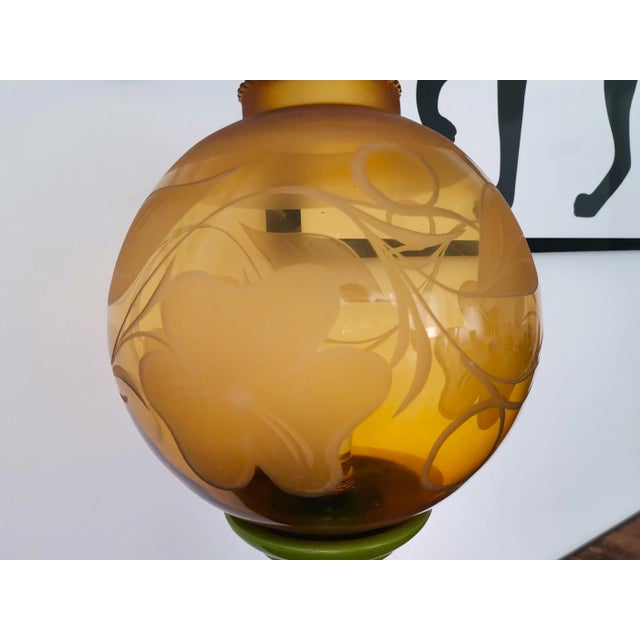 Large Mid-Century Italian Yellow & Green Wood and Glass Table Lamp For Sale - Image 15 of 18