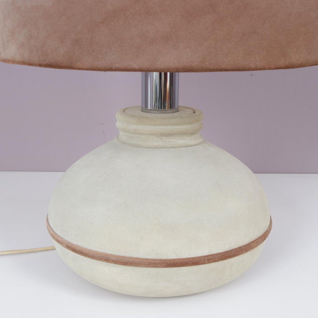 Suede Upholstered Table Lamp, France,1970s For Sale - Image 6 of 7