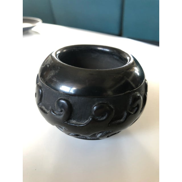 Ceramic Santa Clara Miniature Blackware Pottery Jar by Linda Tafoya New Mexico For Sale - Image 7 of 7