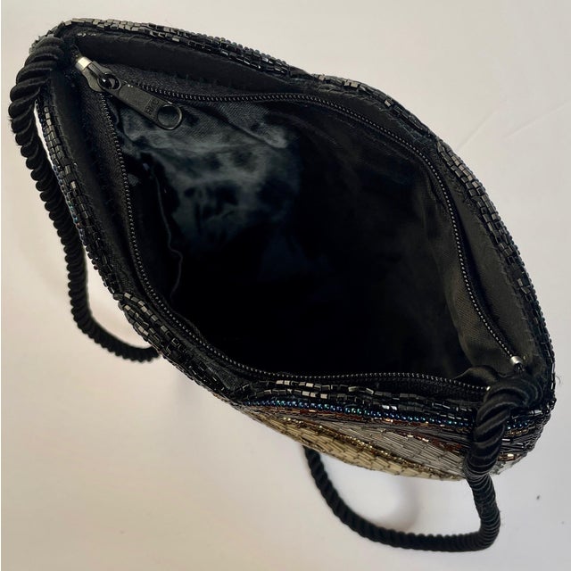1980s Black Blue and Gold Iridescent Beaded Evening Bag - For Sale - Image 4 of 4