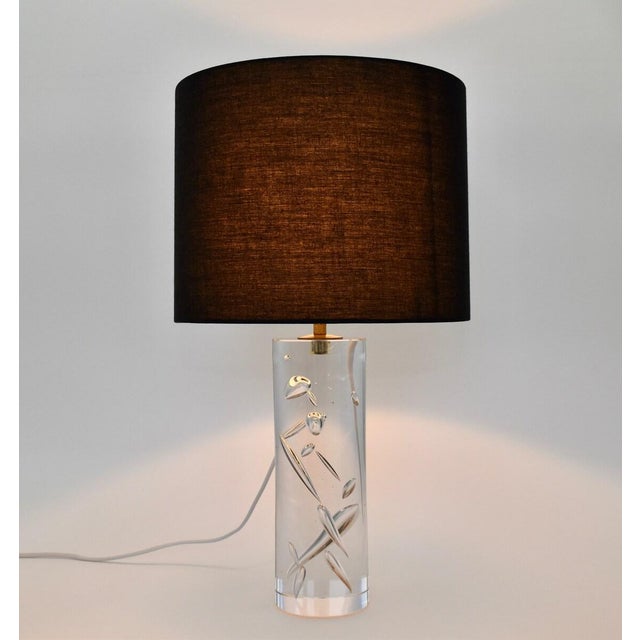Mid-Century Modern Vintage Mid Century Modern Kosta Boda Table Lamp Solid Crystal Bubble Glass | Scandinavian Accent Light Clear Minimalist Black Cilinder Buffet 1960 For Sale - Image 3 of 9