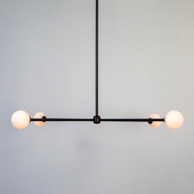 Contemporary Globe 4 Chandelier, 39.25in Tall, Black, Modern, 3 Inches Glass Globes, by Research.Lighting, Modern, Minimal Hanging Light, Floor Model For Sale - Image 3 of 11