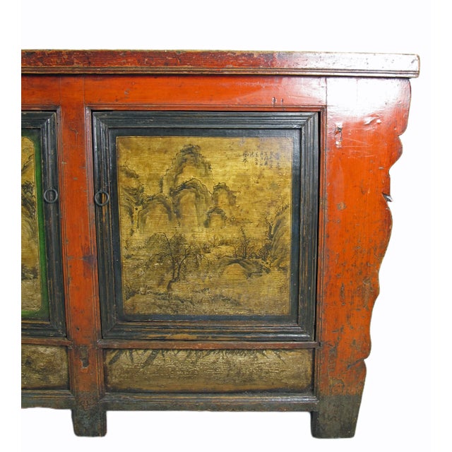 Late 19th Century Gansu 85" Long Red Hand Painted Chinese Sideboard For Sale In Greensboro - Image 6 of 12