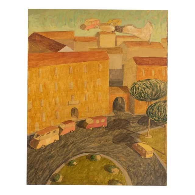 Alberto Gallerati, Maybe a Car was Missing, Oil on Canvas, 1970s For Sale
