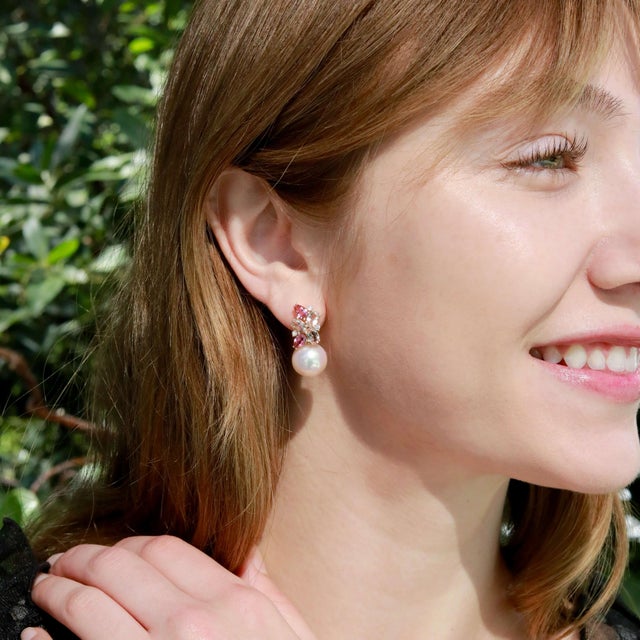 Nina Zhou 5.30 CTW Morganite, Pink Tourmaline and Diamond Freshwater Pearl Convertible Drop Earrings For Sale In Los Angeles - Image 6 of 13