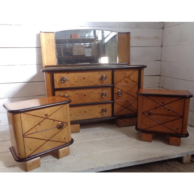Art Deco Chest of Drawers with Mirror in the style of Osvaldo Borsani, 1940s, Set of 2 For Sale - Image 3 of 16