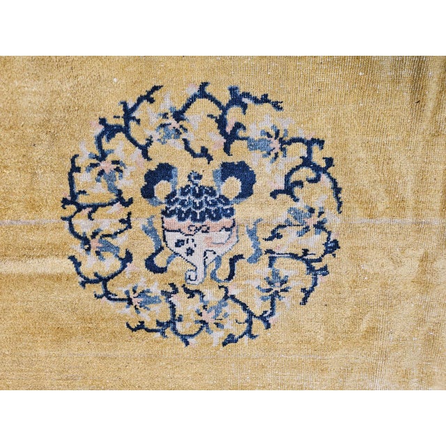 Antique Chinese Peking Rug, Handwoven Ningxia Medallion Pattern, Pale Yellow, 13' X 16' For Sale - Image 13 of 15