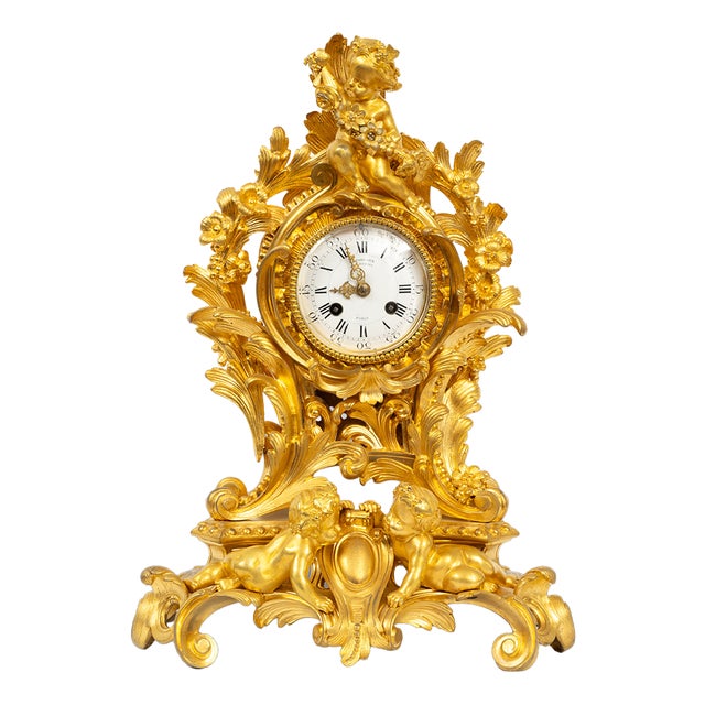 Antique 19th Century Napoleon III Clock in Gilded Bronze from Paillard, France For Sale